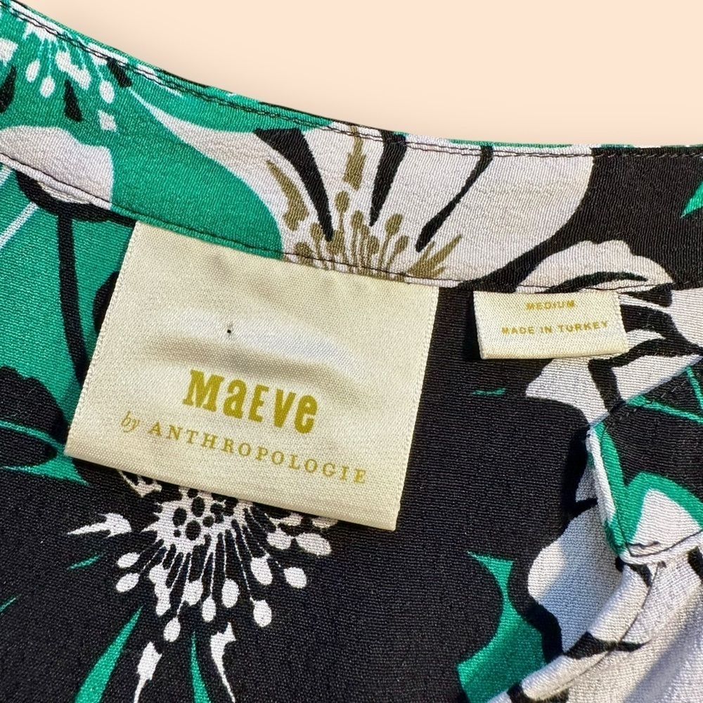 Maeve by Anthropologie ‘Juno’ Printed Dress in Green, Black & White Floral Sz M - Picture 5 of 15